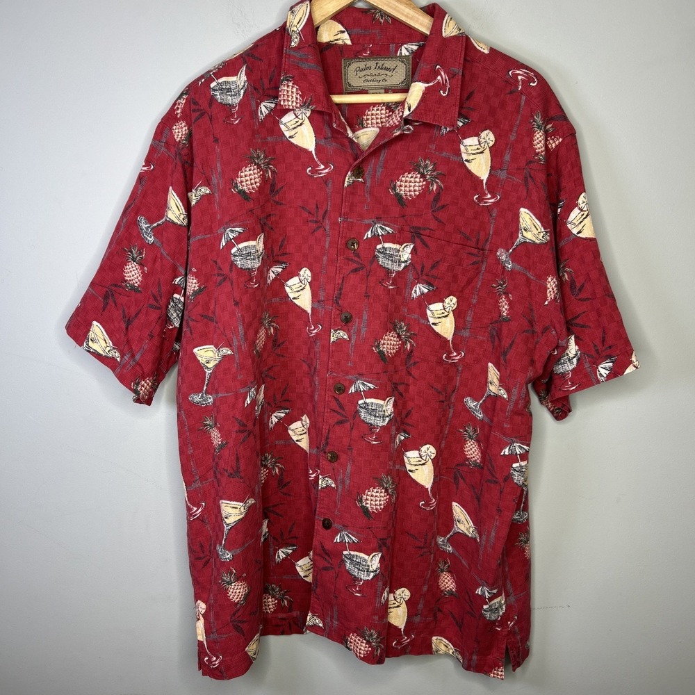 Palm Island Clothing Men's Large Red‎ Pineapple Cocktail Hawaiian Shirt Comfort